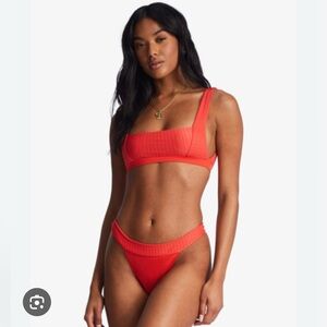 Billabong Lined Up Banded Hike Bikini Bottoms - NWT, Bright Poppy color, Small